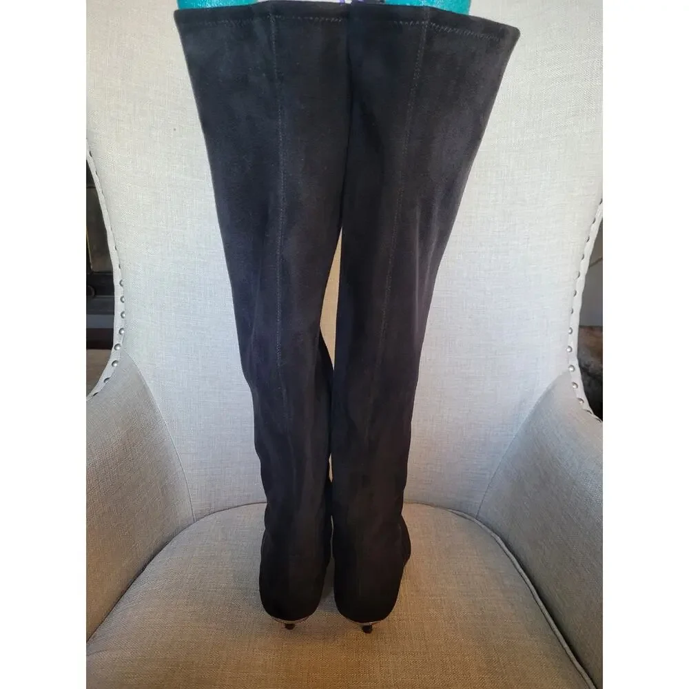 Michael Kors Black Suede Over-the-Knee Kitten Heel Boots Size 7.5M